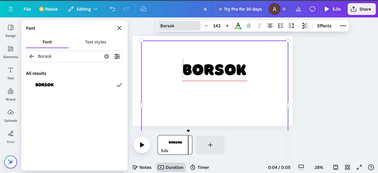 Image showing Borsok font in Canva