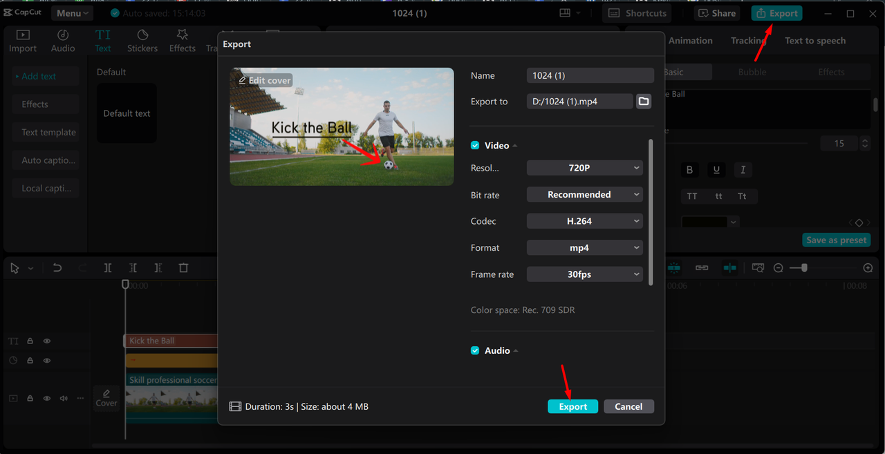 Exporting video from the CapCut desktop video editor