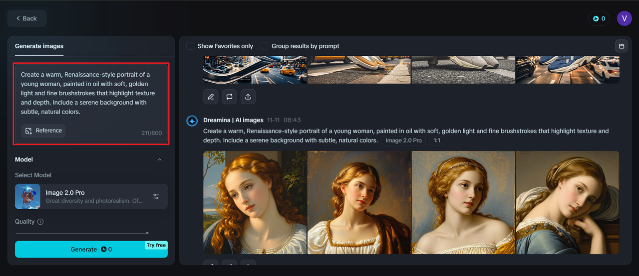 Write your prompt in Dreamina's painting AI generator