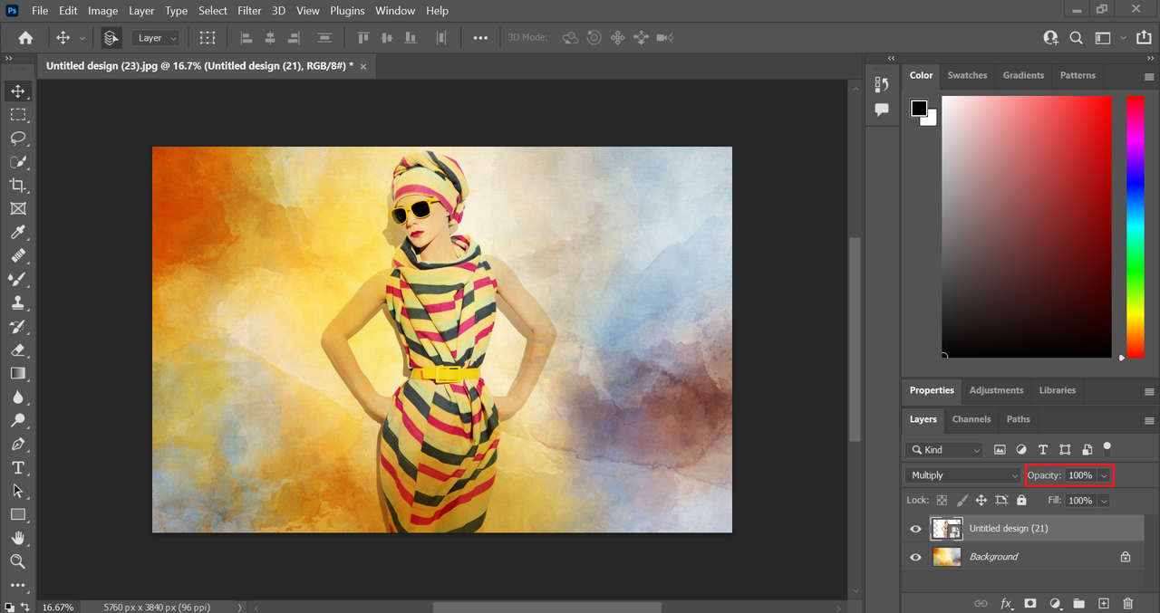 Adjust opacity to blend background photoshop