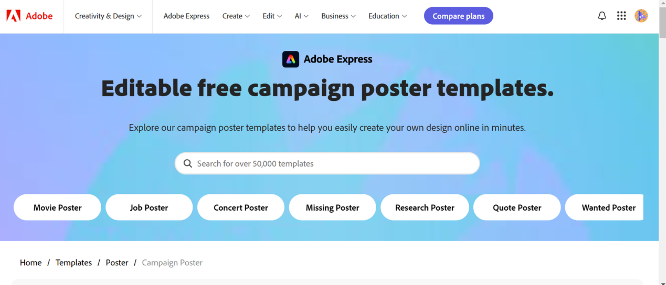 Adobe campaign poster templates page