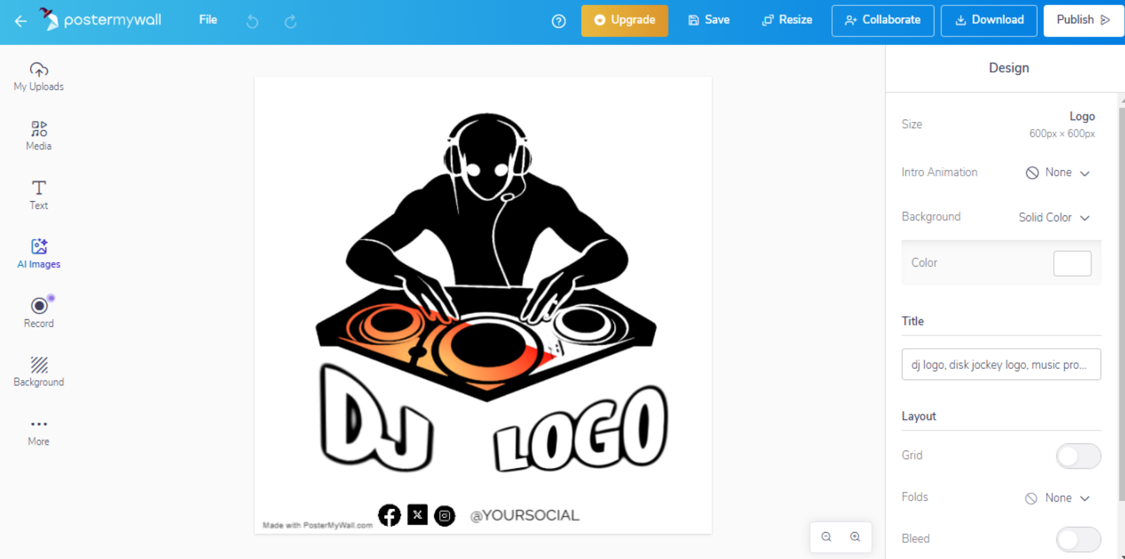 PosterMyWall 3D DJ logo maker