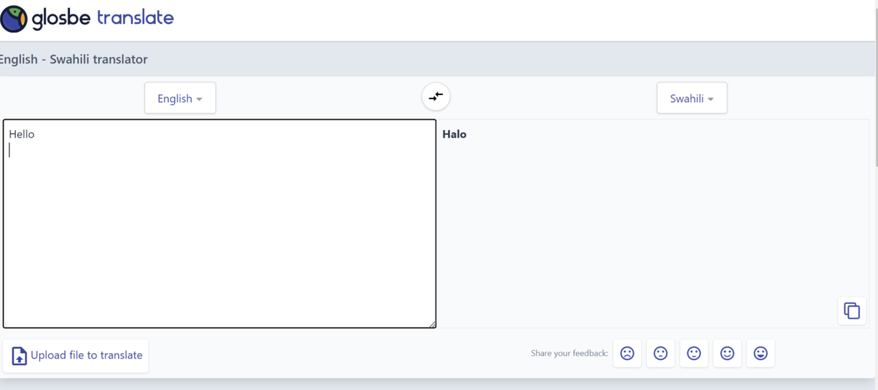 Interface of Glosbe - the perfect tool for English to Swahili audio translations