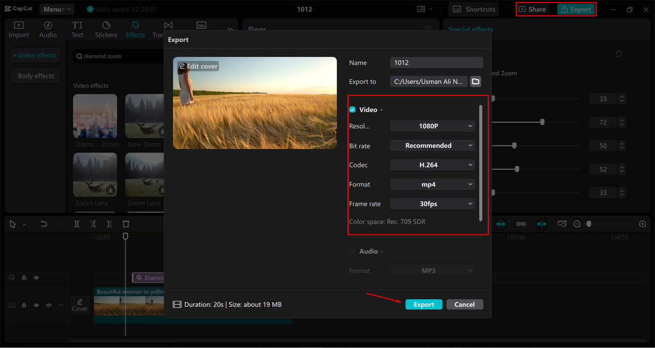 Exporting a video from the CapCut desktop video editor