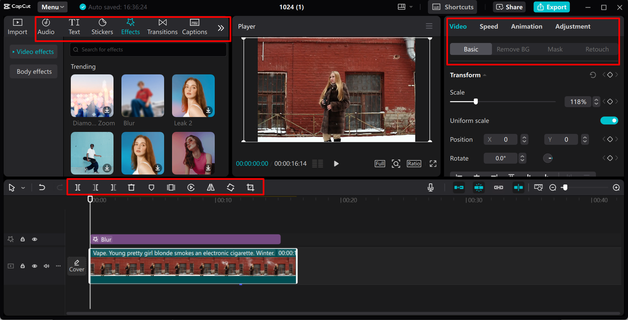 Enhancing the video with advanced features in the CapCut desktop video editor