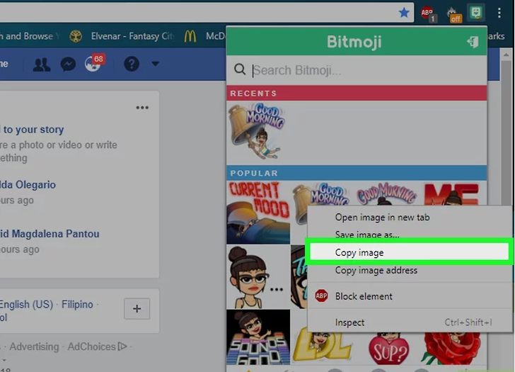 Showing how to access a Bitmoji on a PC using Chrome