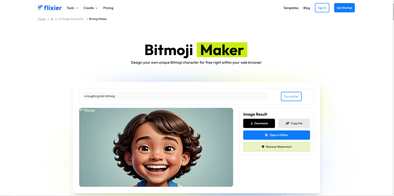 Showing how to create a Bitmoji on Flixier