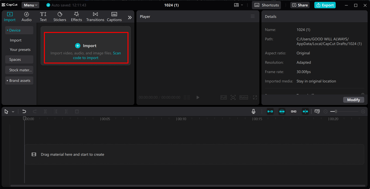 Importing video to the CapCut desktop video editor