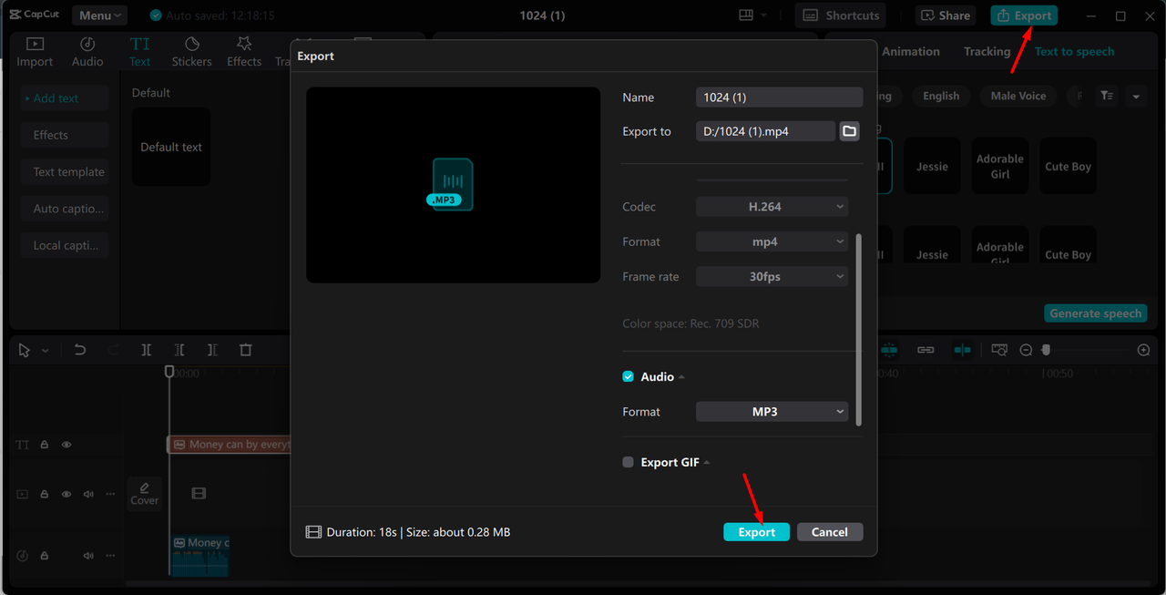 Exporting the media from the CapCut desktop video editor