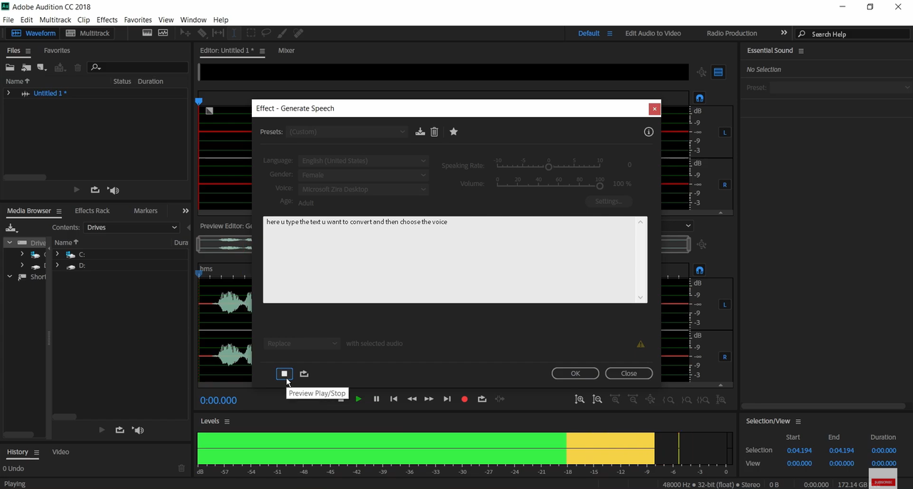 Interface of Adobe Audition - a professional audiobook creator software