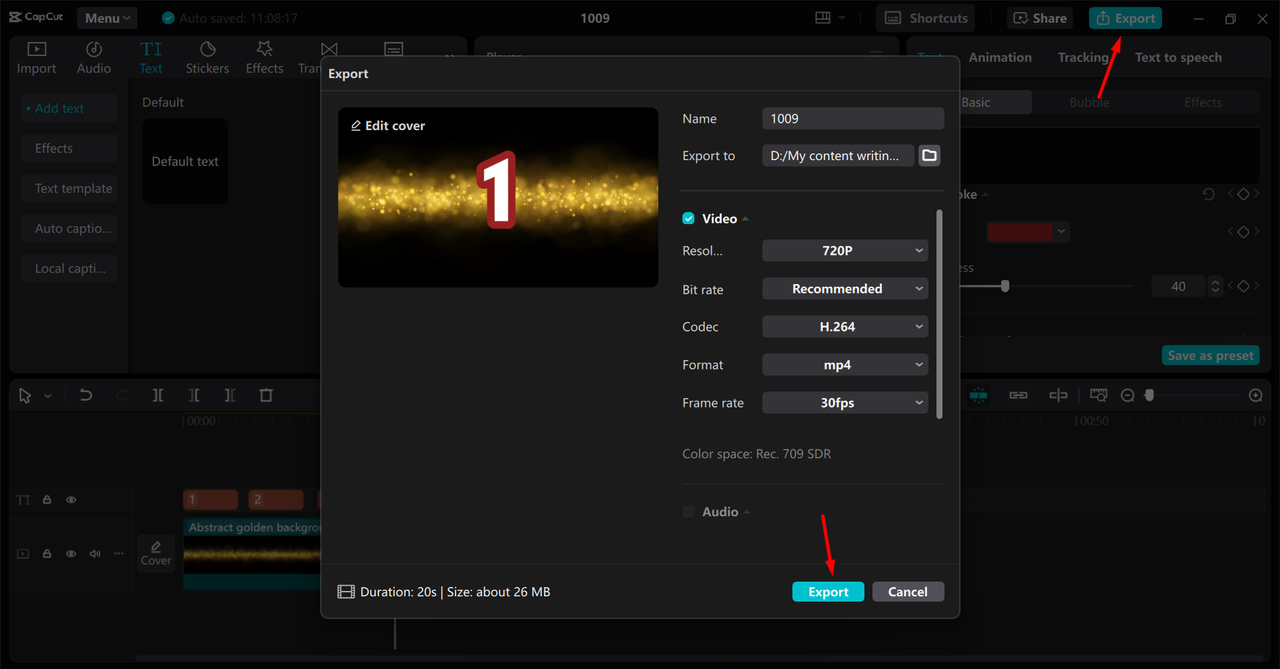 Exporting the video from the CapCut desktop video editor