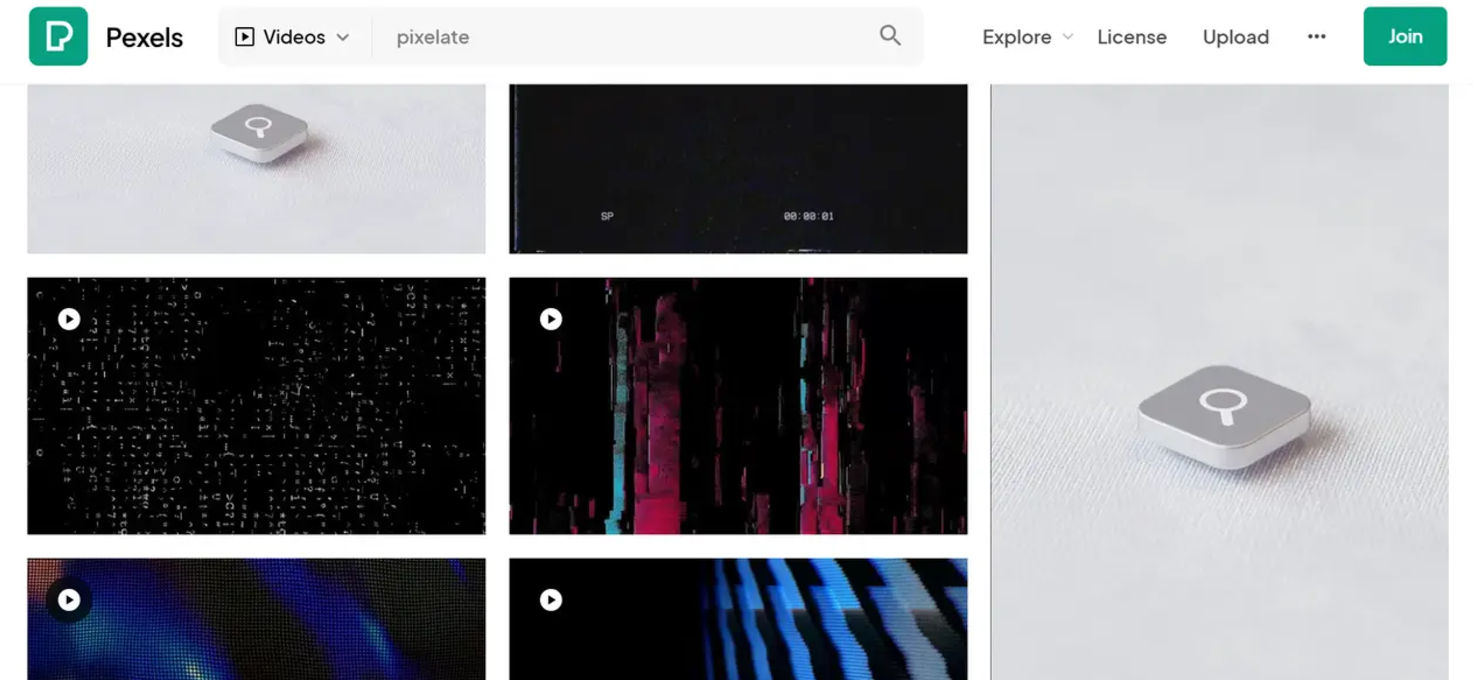 Interface of Pexels - a free online resource for pixel videos