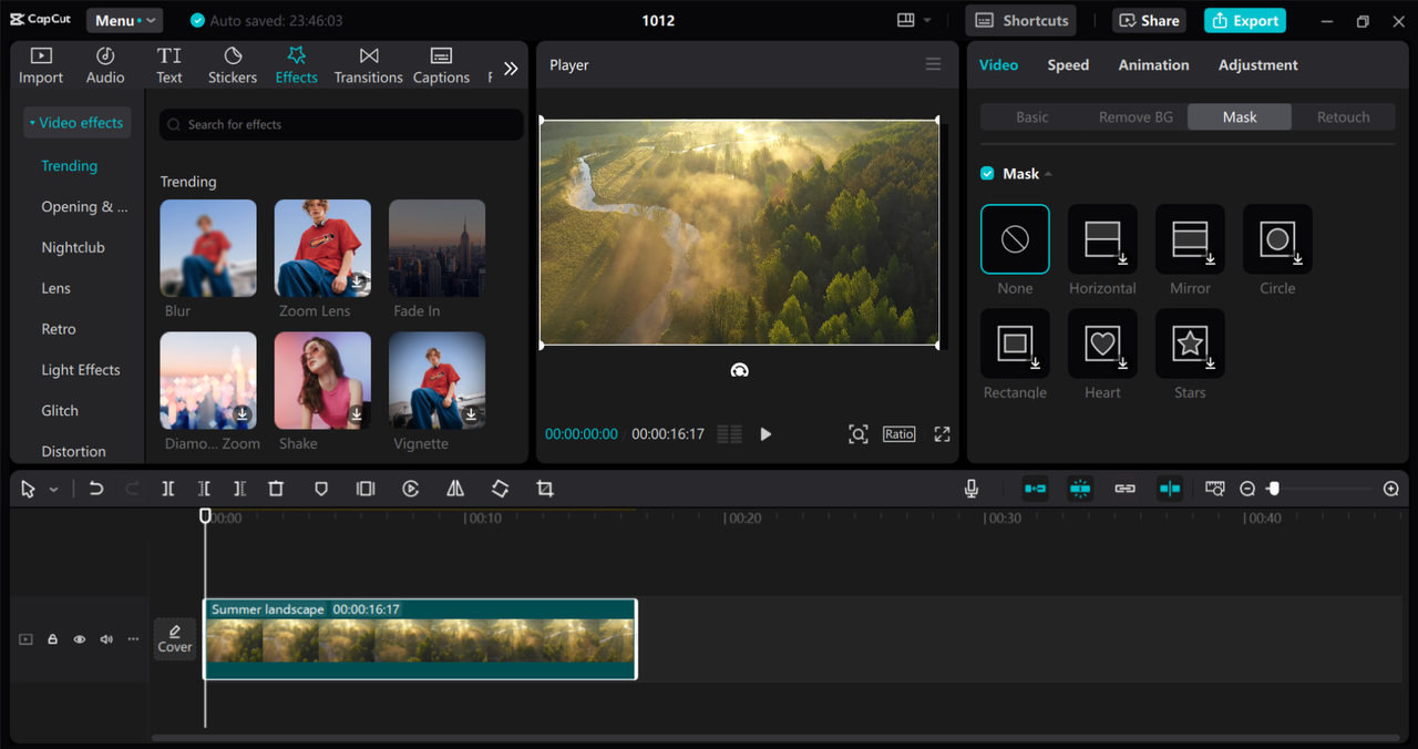 Interface of the CapCut desktop video editor - an effective way to create pixel videos