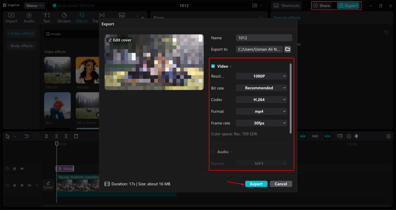 Exporting a video from the CapCut desktop video editor