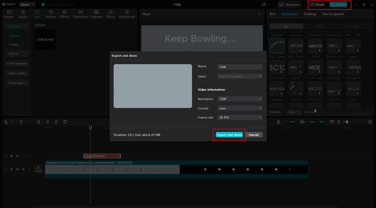 Exporting or sharing the video from CapCut