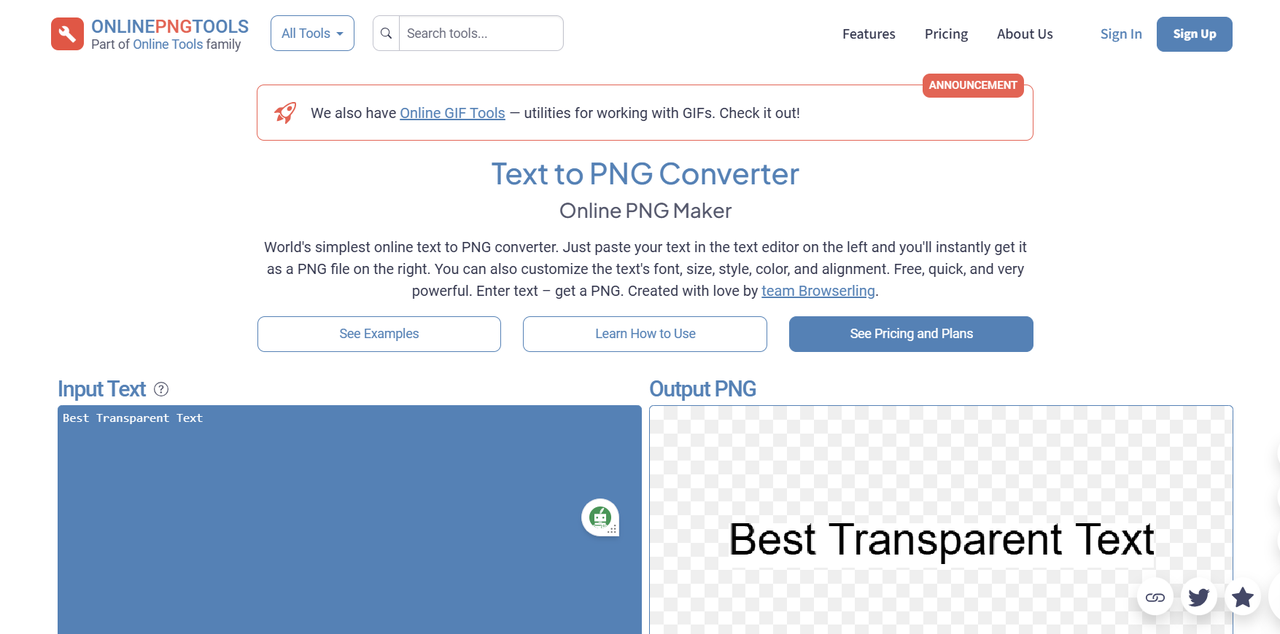 Online PNG Tools offers text to PNG Converter