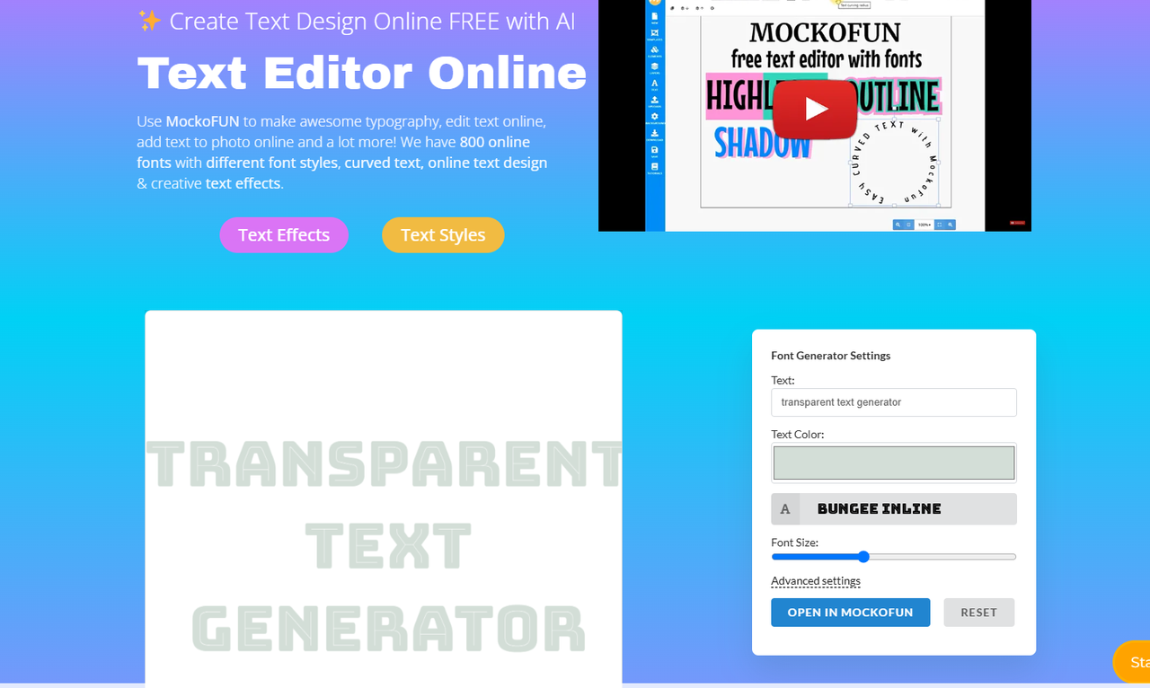 MockoFUN is a free online tool to create transparent text designs 