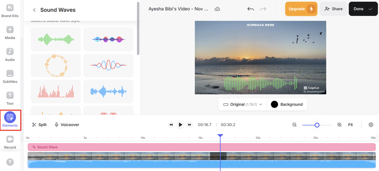 Interface of Veed.IO - a standout audio waveform generator