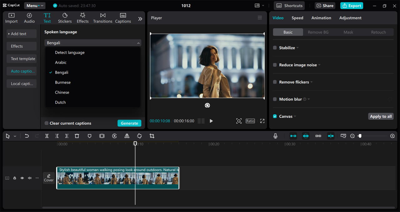 Interface of the CapCut desktop video editor - a PC software to make creative WhatsApp videos