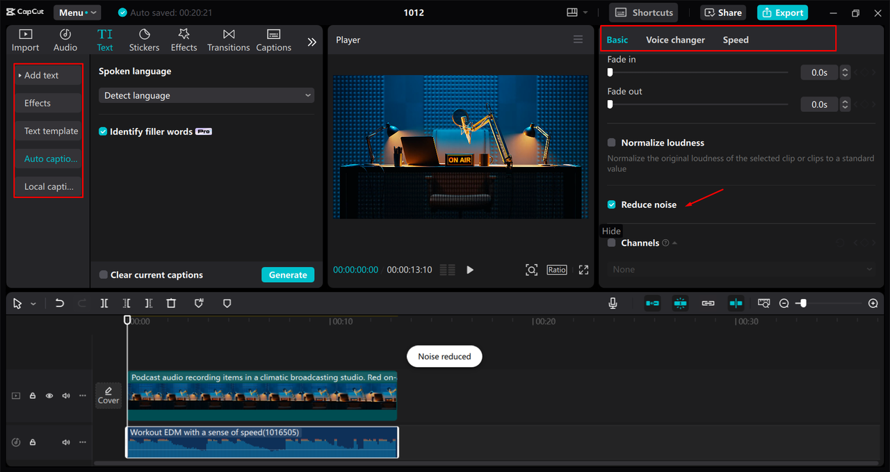 Enhancing a podcast in the CapCut desktop video editor