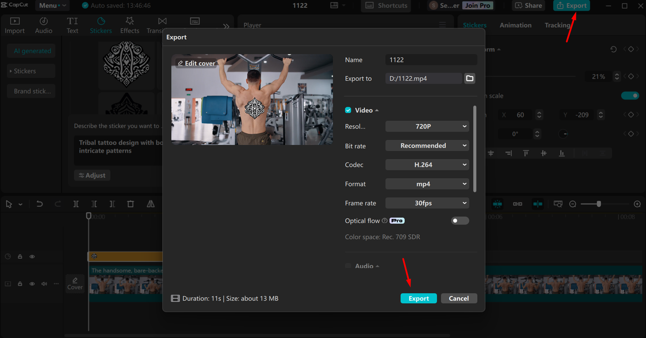 Exporting the video from the CapCut desktop video editor