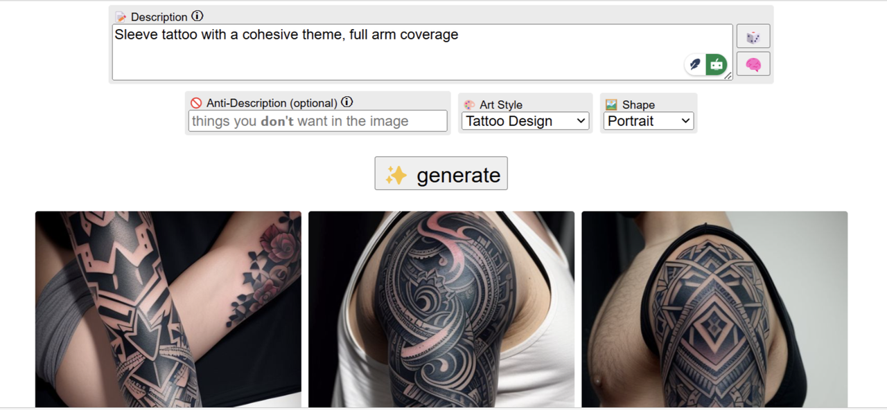 Interface of Perchance- a popular free online AI tattoo generator