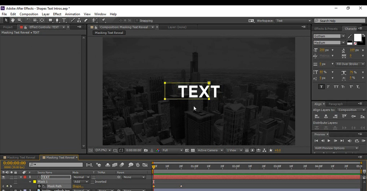 Adding keyframes to animate text in After Effects