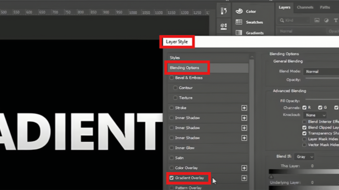 Choose the layer and select the gradient effec