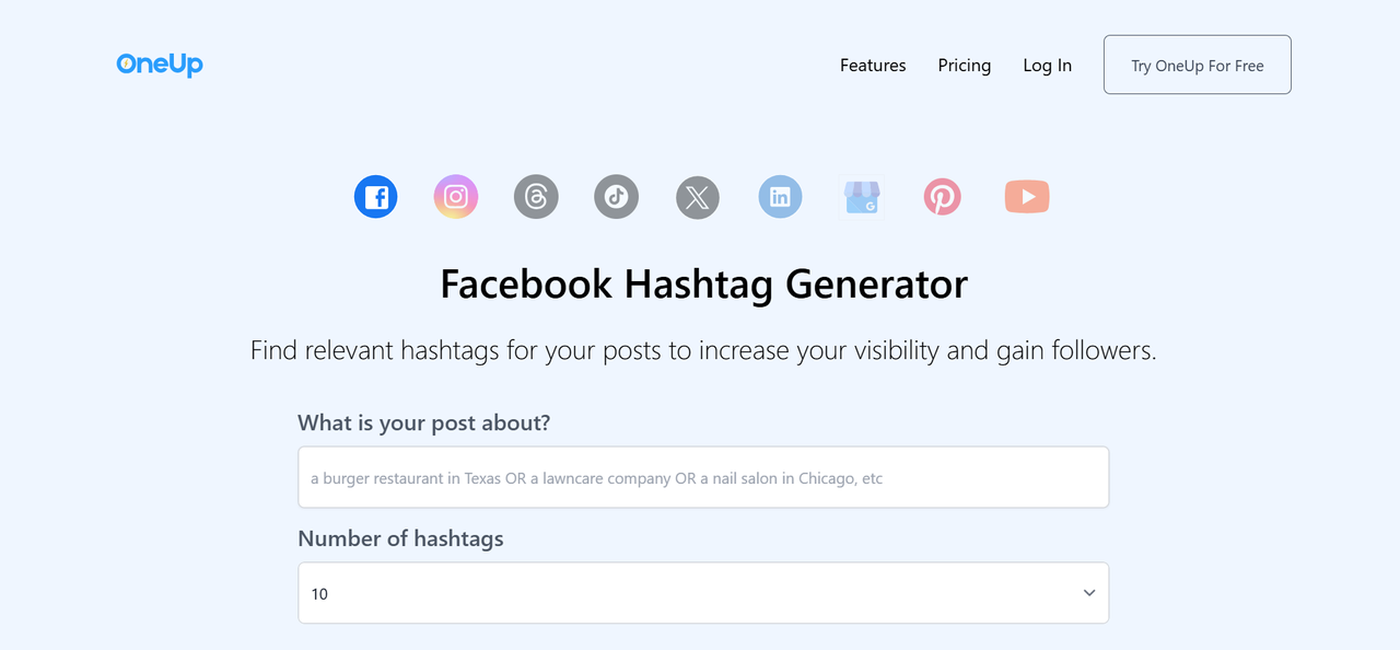 OneUp hashtag generator