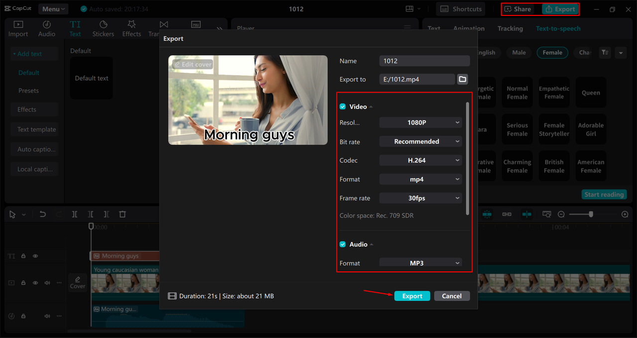 Exporting a video from the CapCut desktop video editor