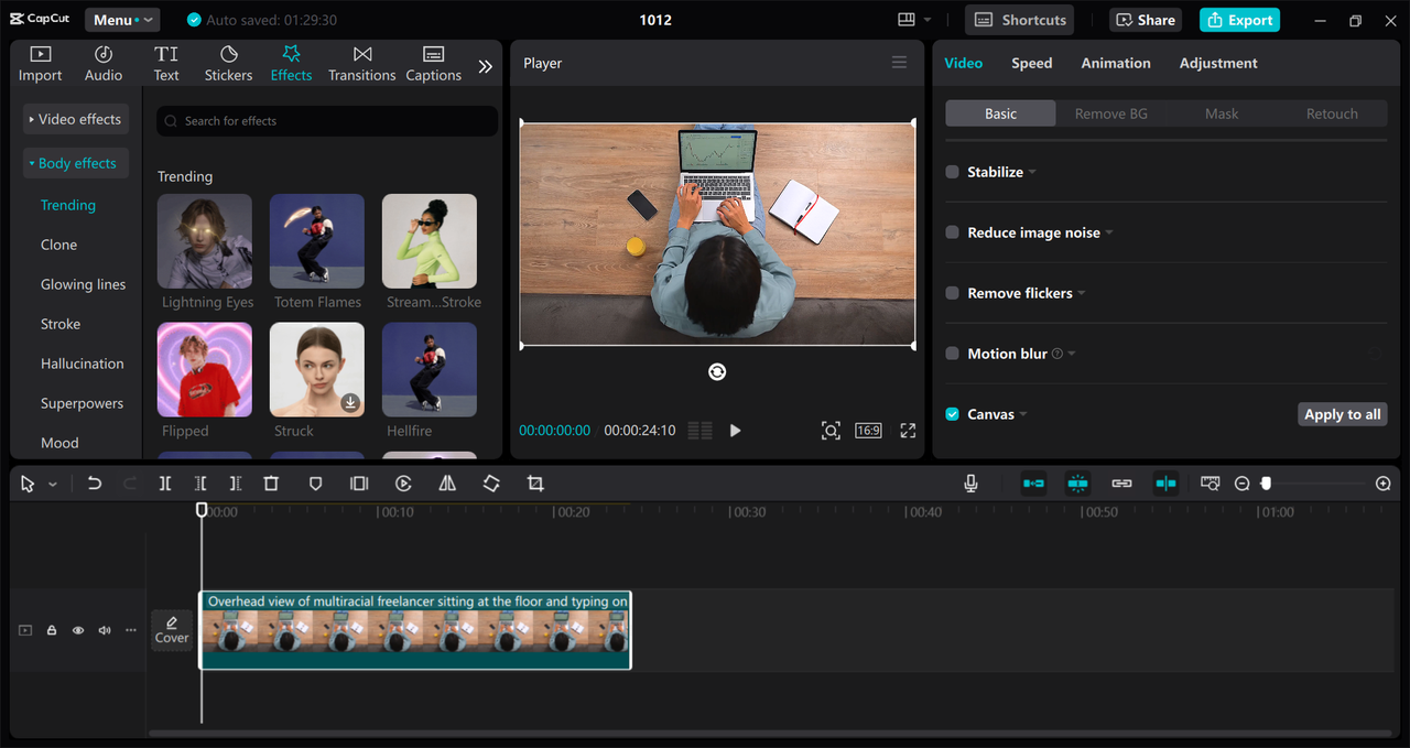 Interface of the CapCut desktop video editor - an intuitive tool for making advertisement videos