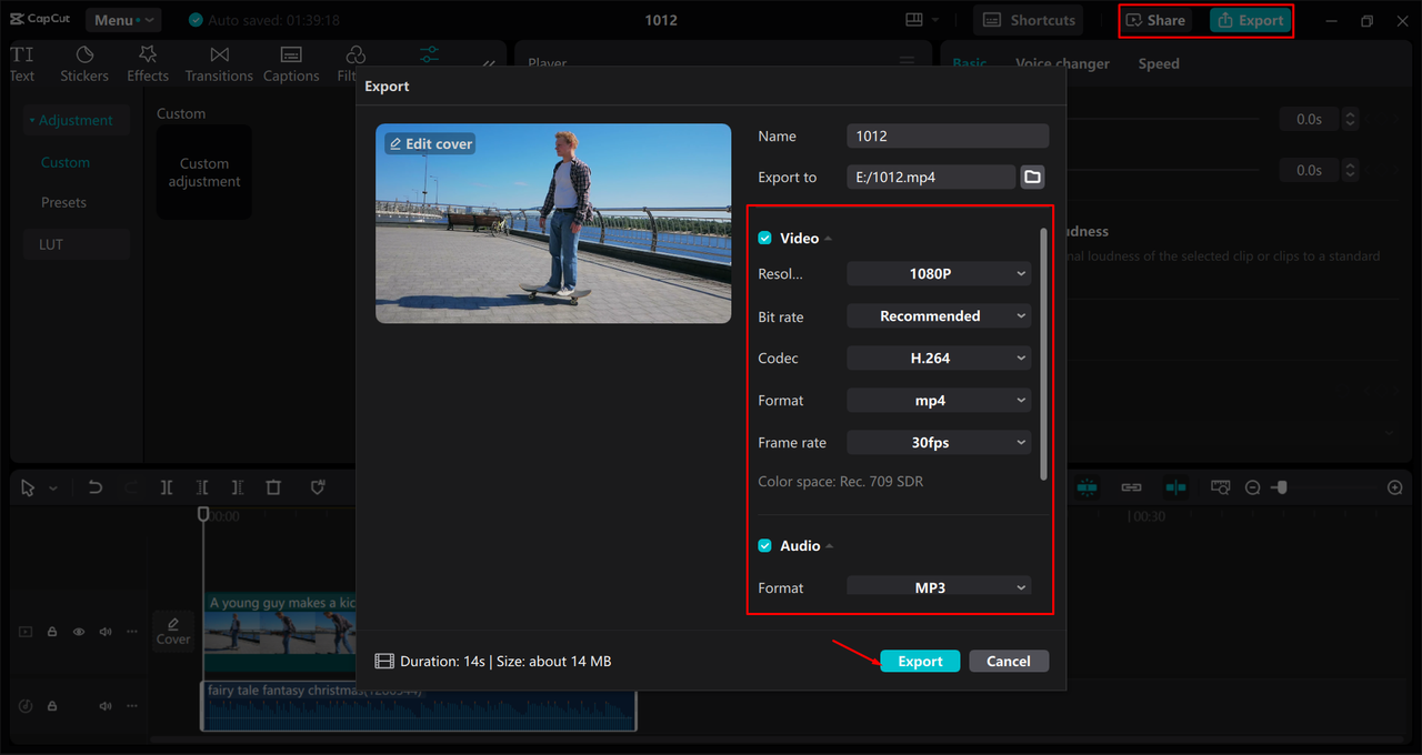 Exporting a video from the CapCut desktop video editor