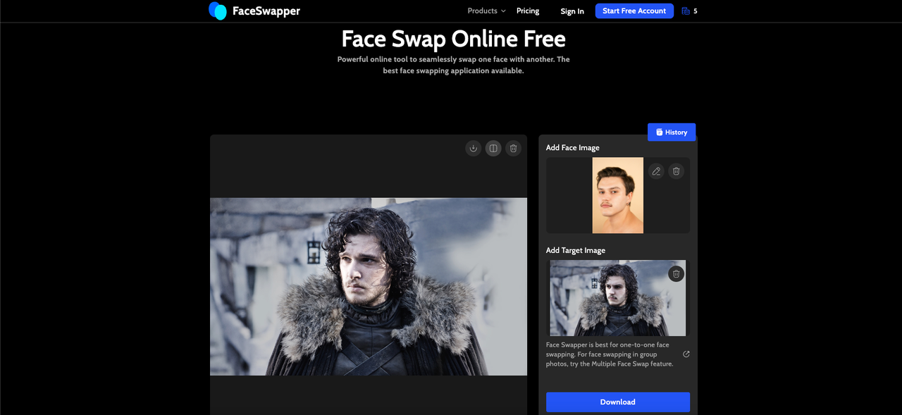 change the face of a photo online with FaceSwapper