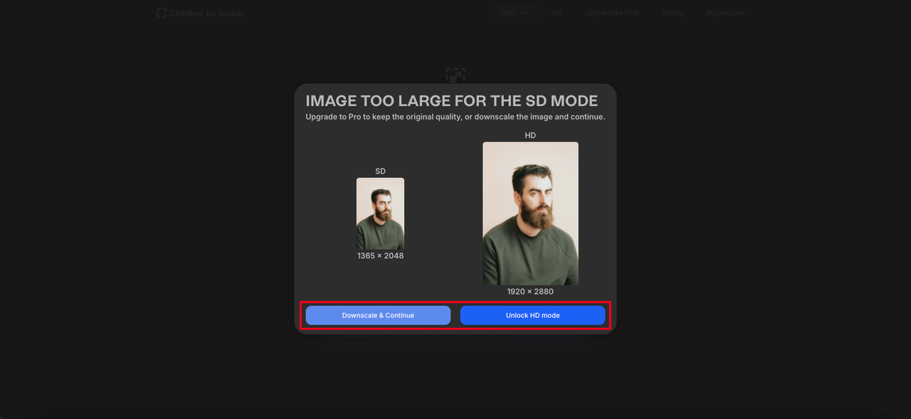 Download your image in Clipdrop co image upscaler