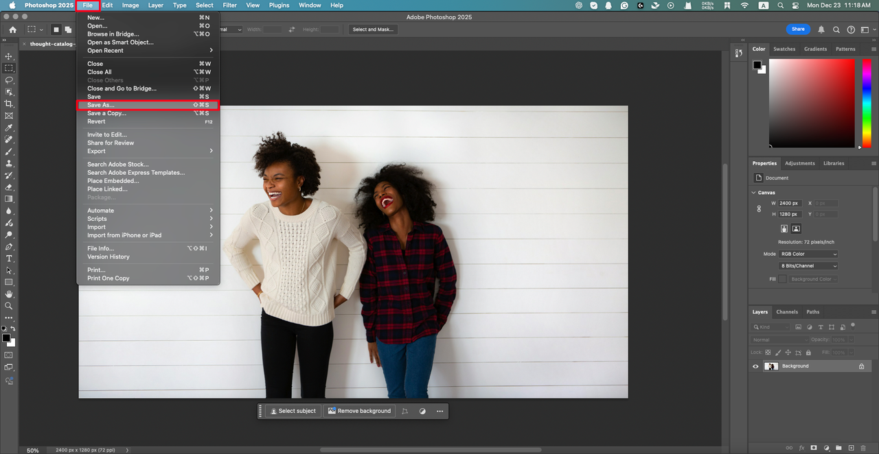 How to extend the background in Photoshop: Save your image