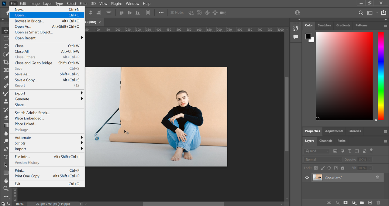 Extend picture in Photoshop: Set up your workspace