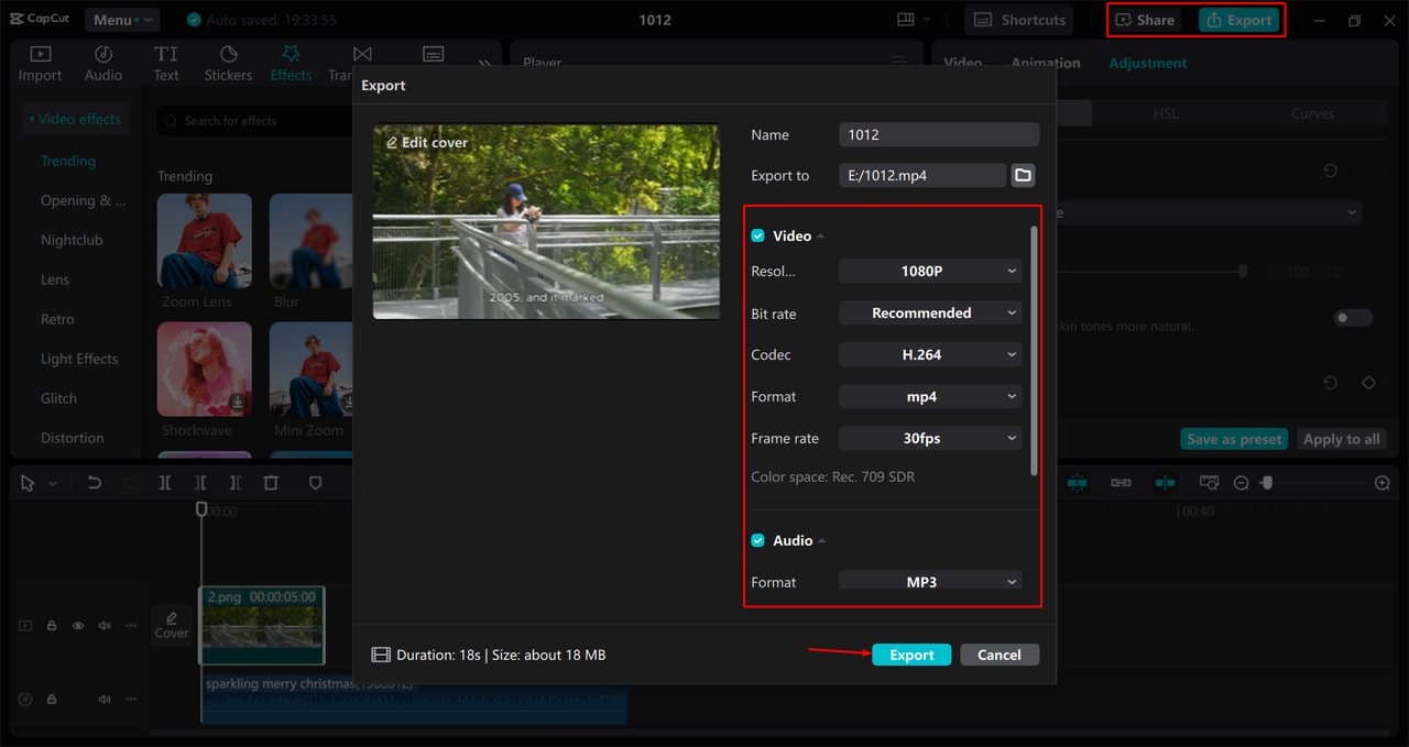 Exporting a video from the CapCut desktop video editor