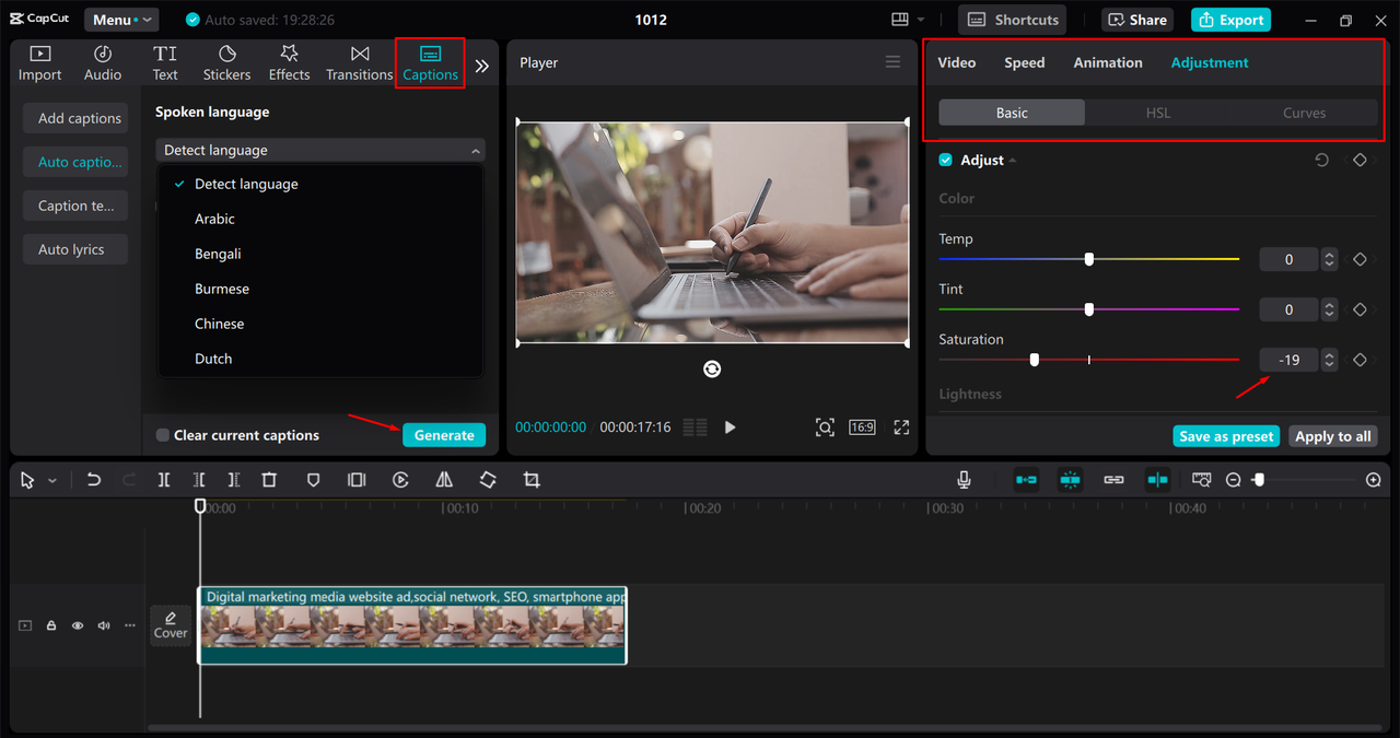 Enhancing the visuals of a new ad in the CapCut desktop video editor