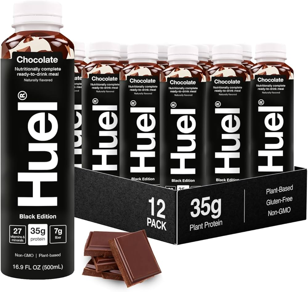 Vibrant ad pic of Huel meal replacement with a call to action