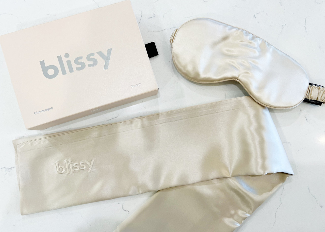 Serene ad pic of Blissy silk pillowcases showcasing luxury