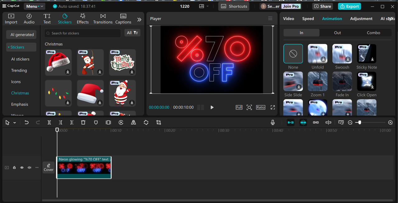 Interface of CapCut desktop video editor - an effective tool to make New Year ads