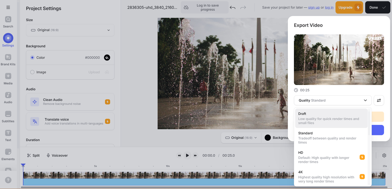 Veed.io is an online tool for video enhancing to 4k