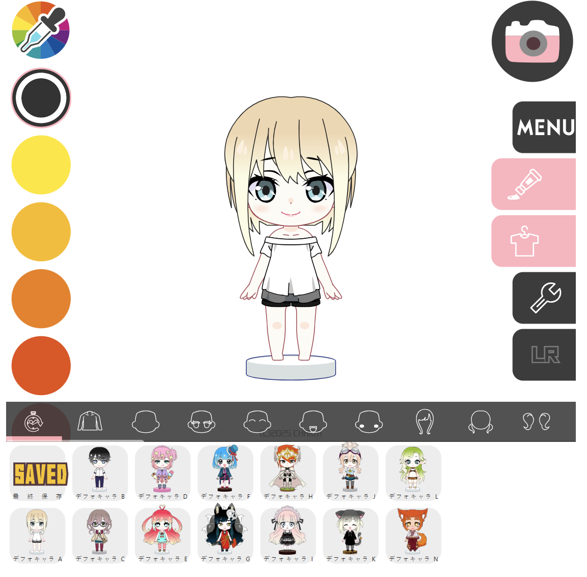 Interface of Charat Choco - best online chibi avatar creator