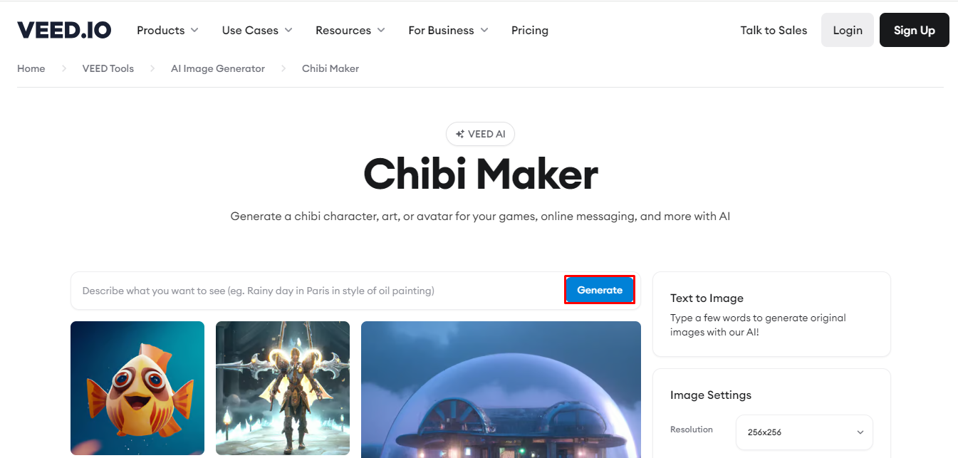 Interface of Veed.IO - the well-known chibi maker website