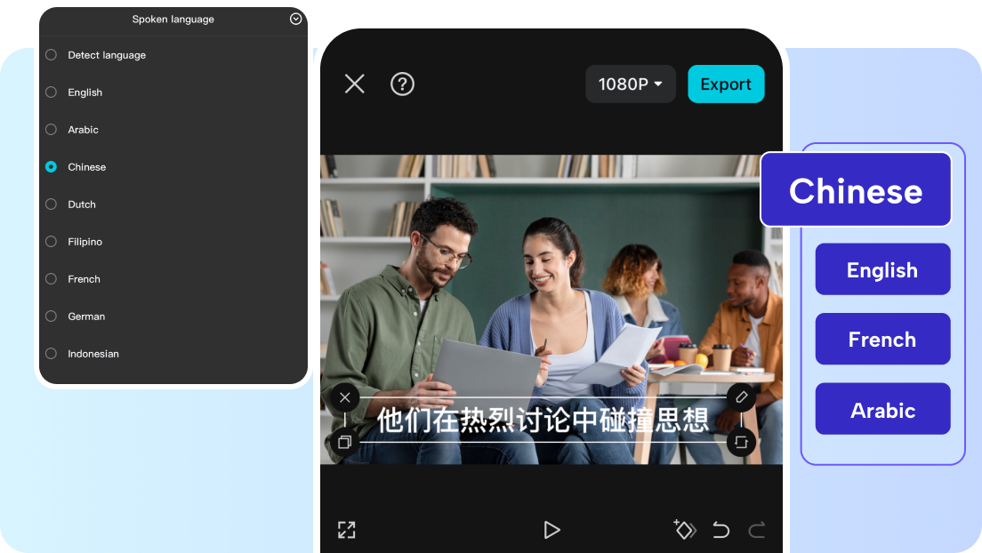 Auto-generate Chinese captions from your language