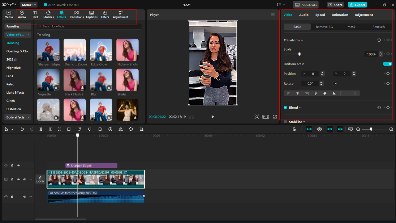 Editing the short form video with the CapCut desktop video editor