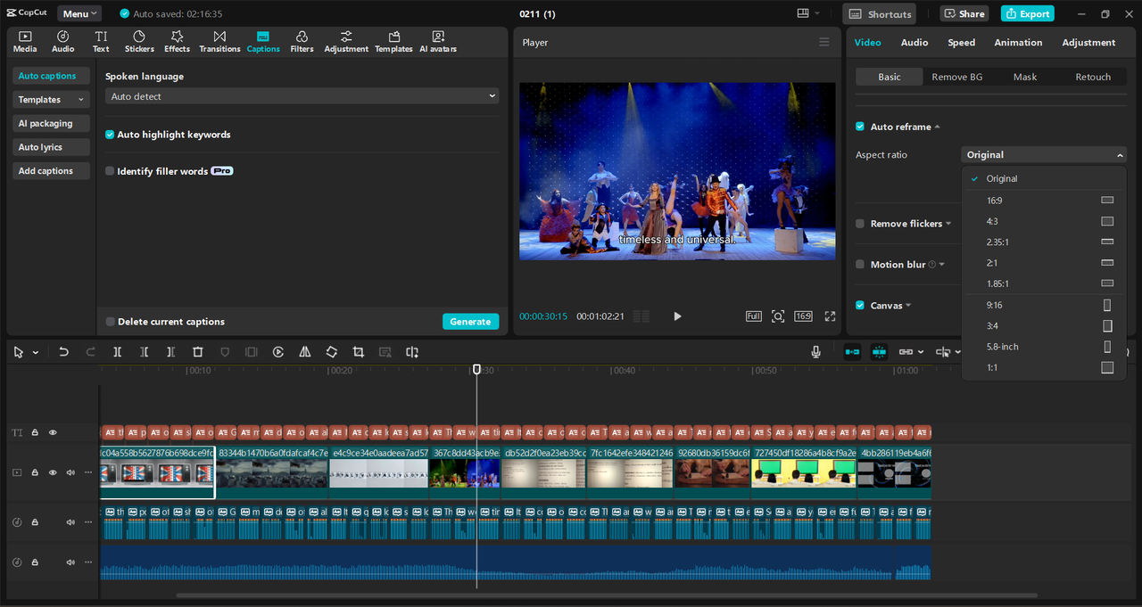 Interface of the CapCut desktop video editor - a highly efficient tools to generate video content 