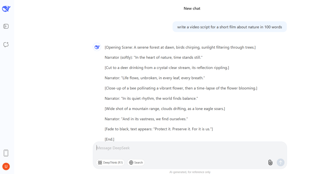 Generating refined scripts with the DeepSeek chatbot