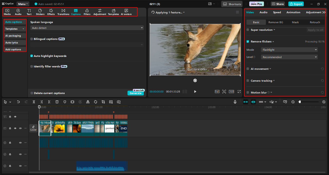 Refining the generated video in the CapCut desktop video editor 