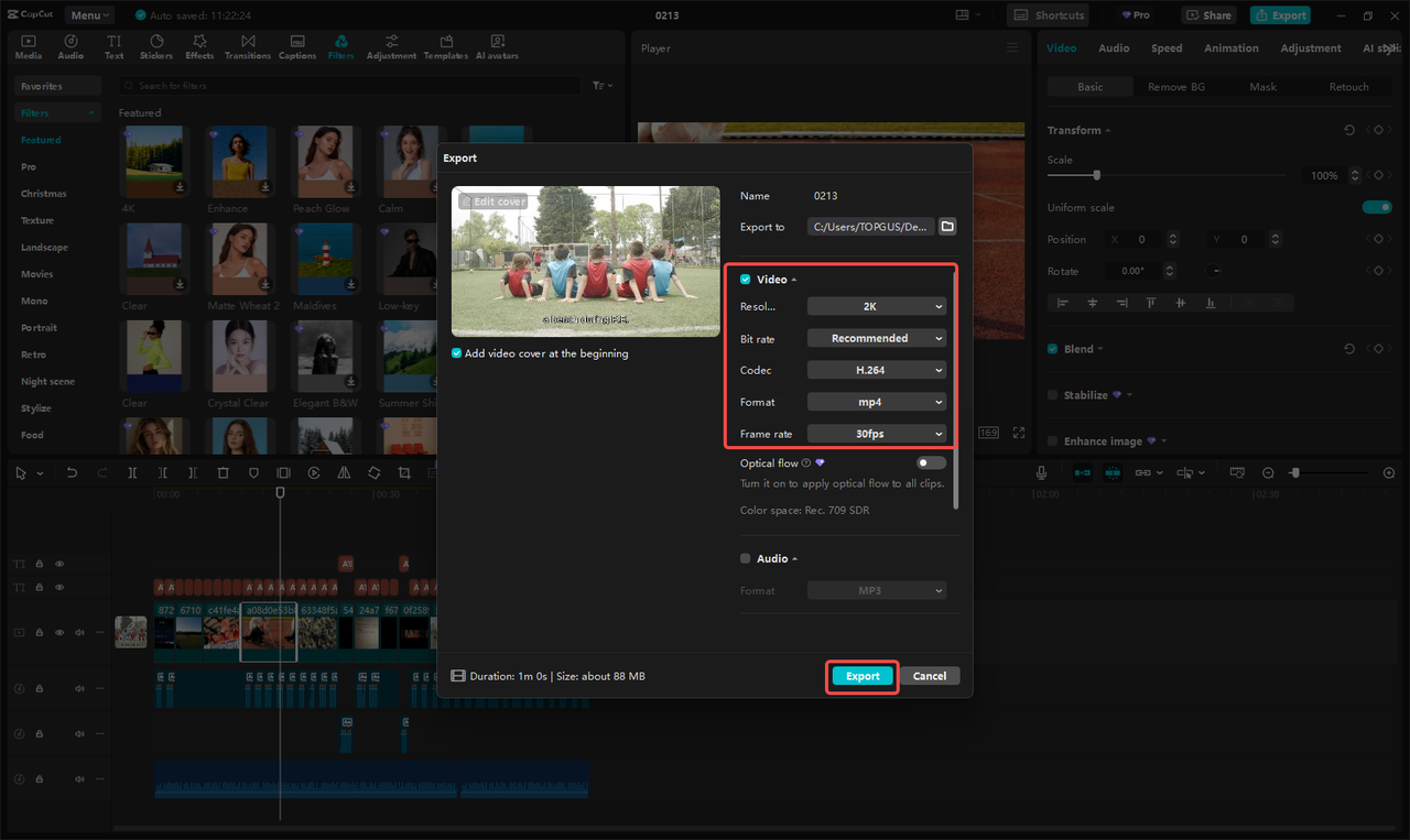 Export and share the video